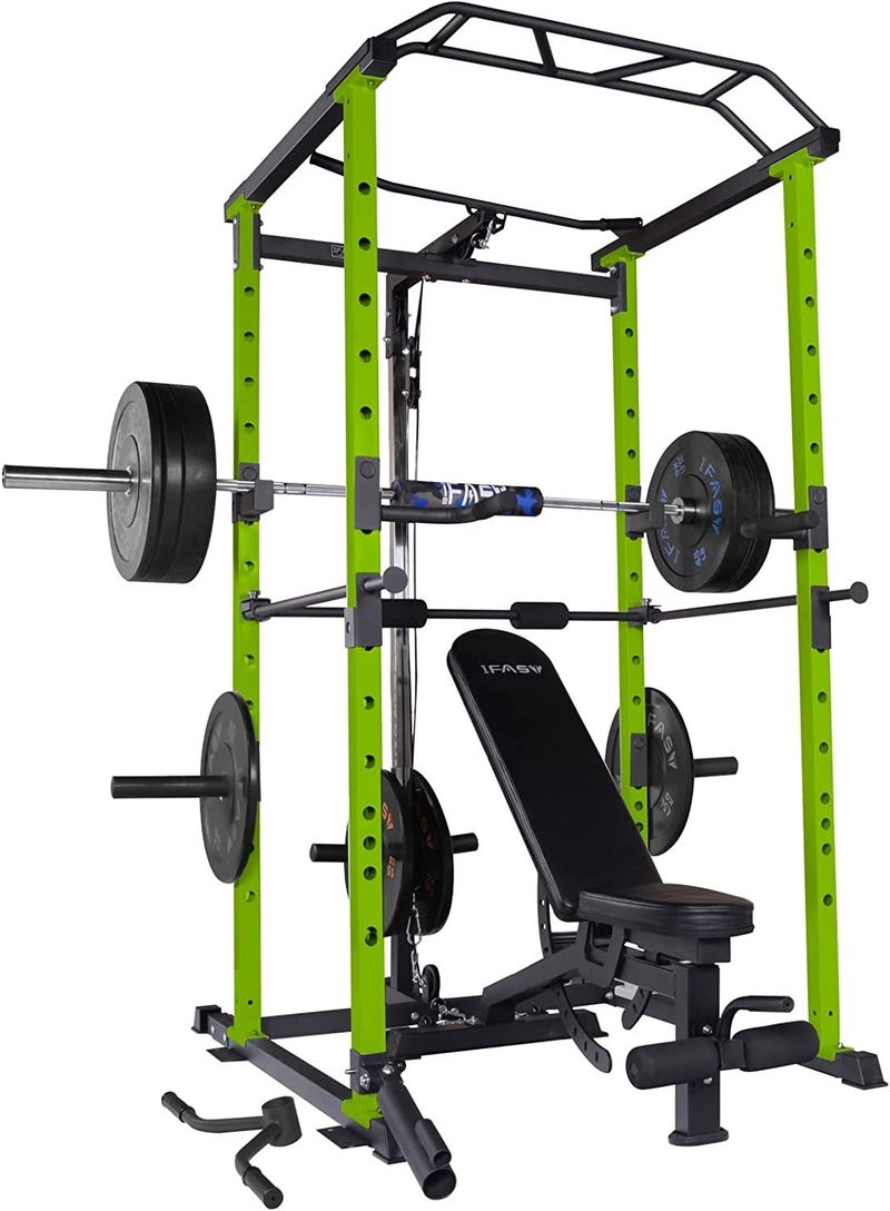 210lb Green Home Gym Set Multi-functional Power Cage, Home Adjustable Pullup Squat Rack 1000Lbs Capacity Comprehensive Fitness Barbell Rack_voghion.com