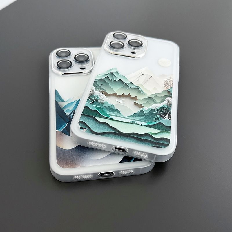 Ins Paper Cuttings Mountain Suitable For Iphone15promax Mobile Phone 14pro Protective Case 13 Personality 12 Soft_voghion.com