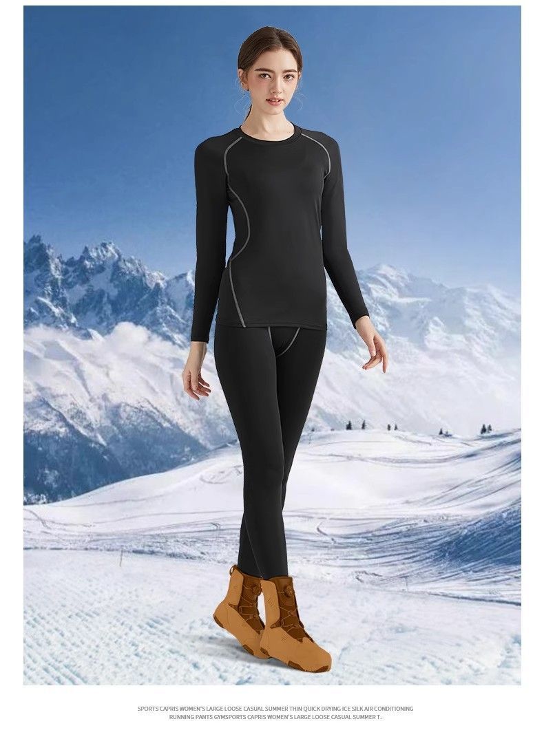 Ensemble de sous-vêtements thermiques de ski et de yoga en polaire à séchage rapide pour femme, haut de course à pied et d'alpinisme, évacuant la transpiration_voghion.com