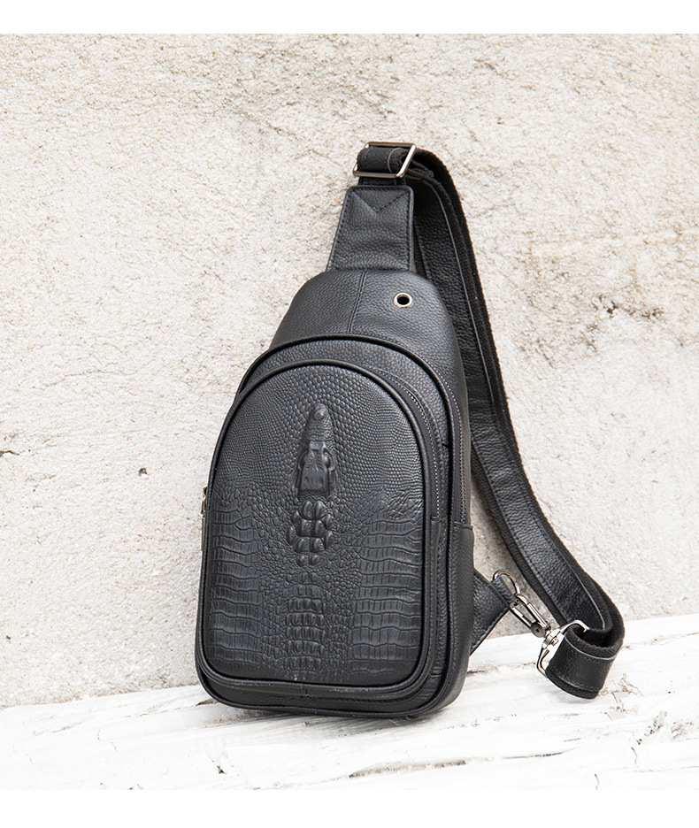 Men's Shoulder Bag Men's Commuter Genuine Leather Bag Crocodile Pattern Chest Bag First Layer Cowhide Shoulder Bag Chest Bag Trendy_voghion.com