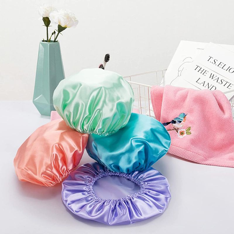 Waterdichte douchekap voor dames - herbruikbare dubbellaagse haarbescherming (elastisch en verstelbaar, universele pasvorm voor baden, zwemmen en spa)_voghion.com
