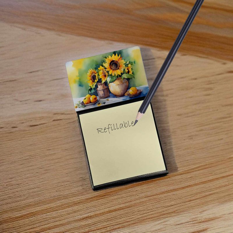 NEW Sunflowers in Watercolor Sticky Note Holder Refillable Dispenser Self-Sticky Note Pads, Memo Pads Blank Desk Accessories_voghion.com