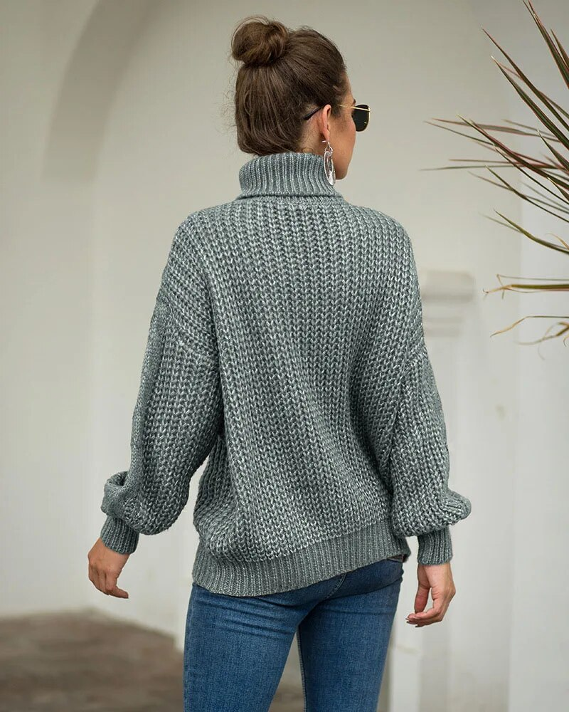 Women Oversized Sweater Loose Autumn Winter Turtleneck Elegant Knitted Warm Pullovers Fashion Solid Tops Knitwear Jumper_voghion.com