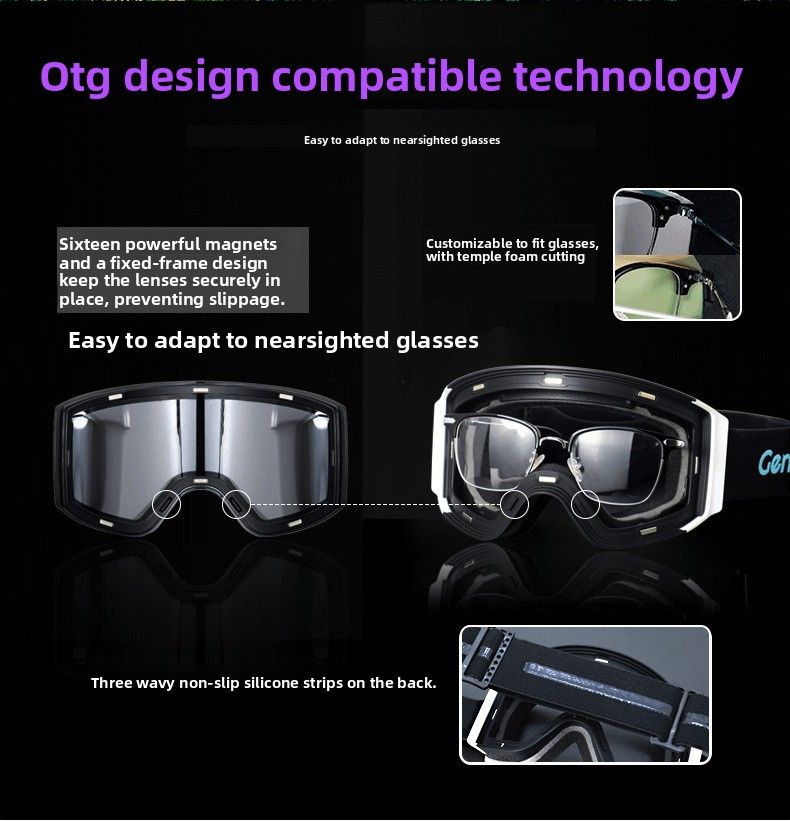 Outdoor Sports Large Ball Surface Go, Snap-on Prescription, Double Layer Anti-fog, Unisex Ski Glasses, Sandproof_voghion.com