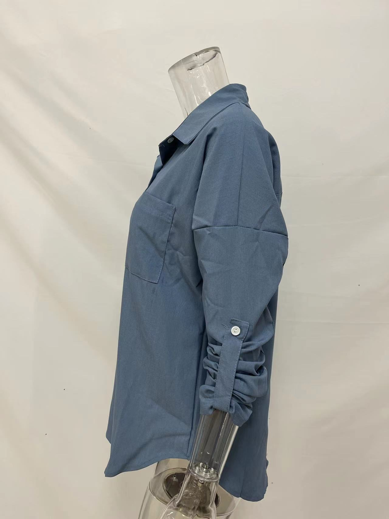 Camicia in denim da donna, camicia da cappotto casual all-match a maniche lunghe con doppia tasca ampia_voghion.com