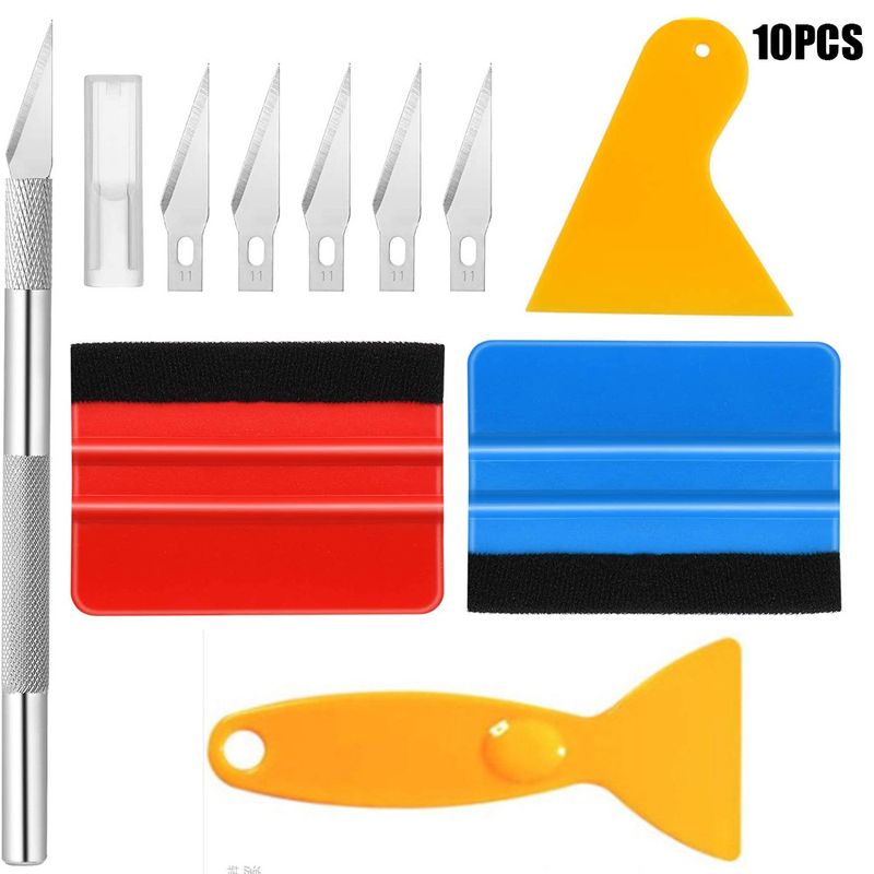 Professional 10-Piece Car Window Tint Kit With Felt Edge Scraper Tools – Includes Precision Knife, Blades & Multi-Color Squeegees_voghion.com