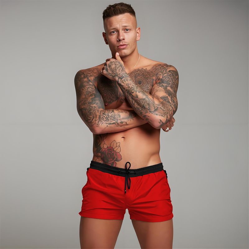 Schnelltrocknende Shorts für Herren – Strand- und Laufshorts für den Sommer, leicht und atmungsaktiv, mit Taschen (Schwarz/Blau, M-Large)_voghion.com