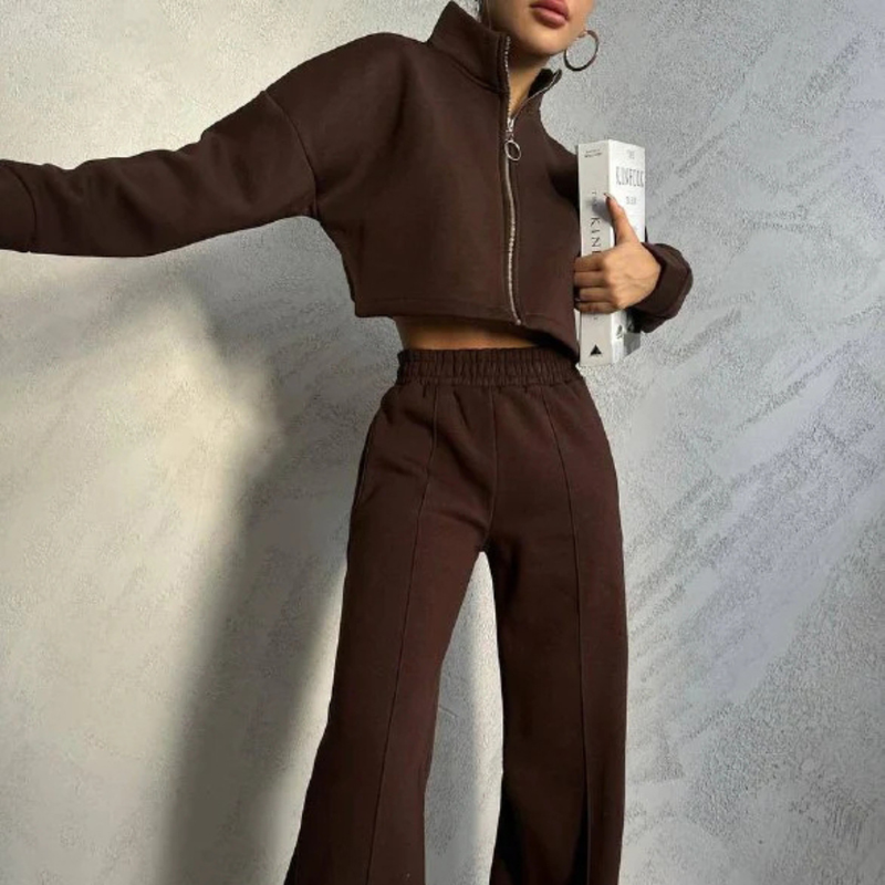 2025 Spring And Autumn New Women's Solid Color Round Neck Pullover Sleeve Sweatshirt Fashion Casual Long Pants Set_voghion.com