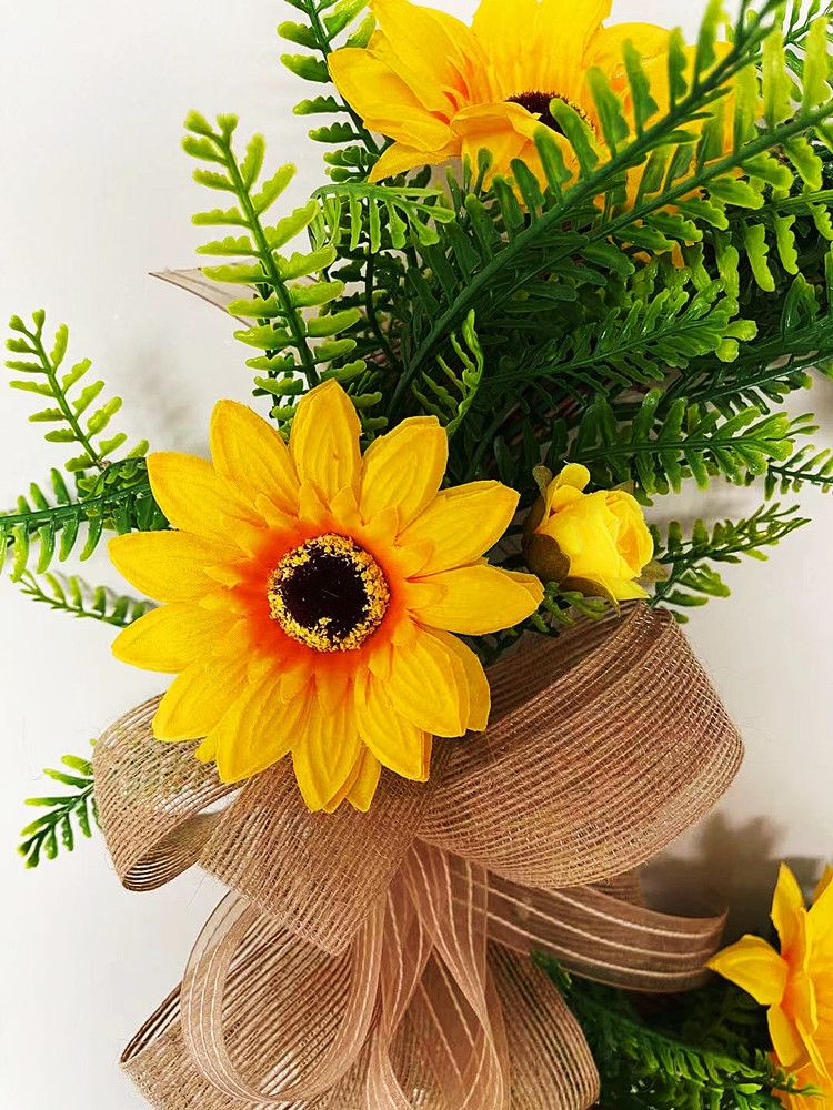 Grenzüberschreitender neuer Sonnenblumenkranz Herbst Rattankranz Wandbehang Sonnenblumenkranz Türanhänger_voghion.com