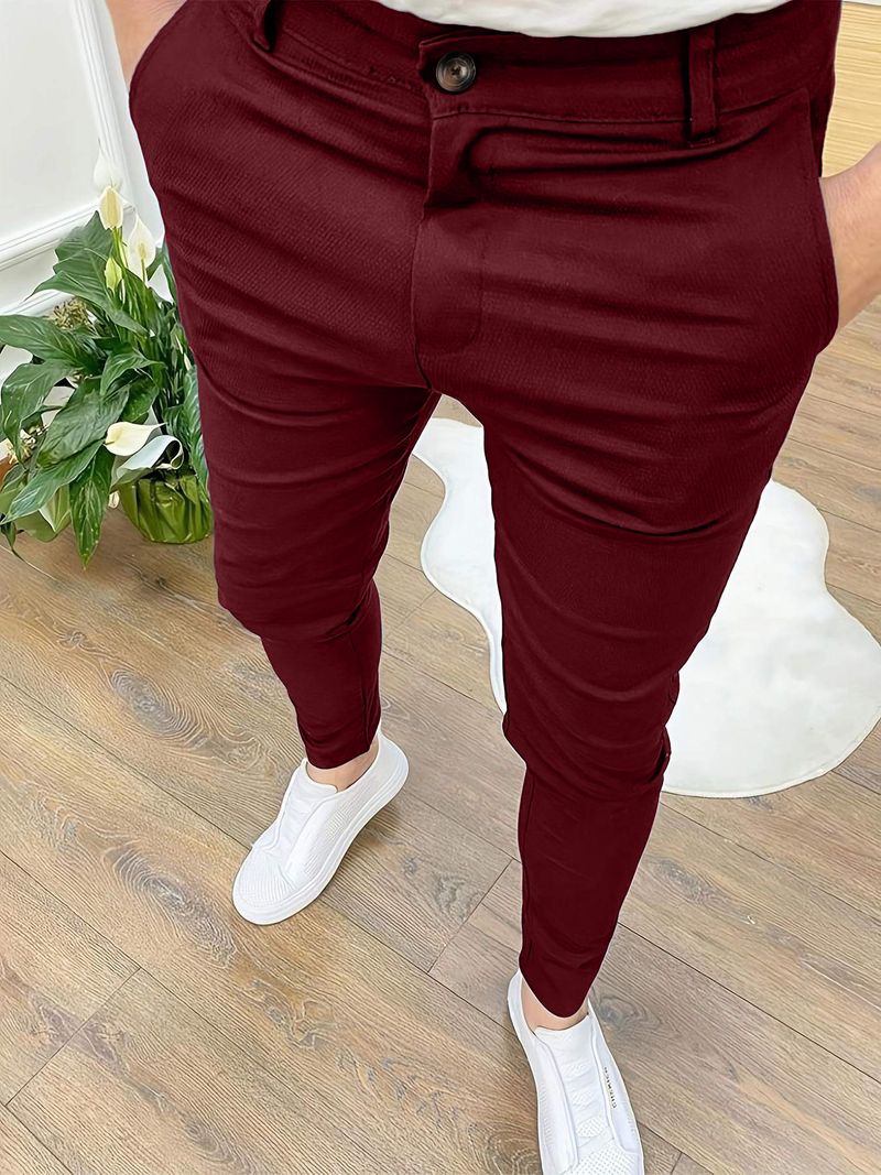 Men's Clothing High Elastic Four Season Texture Button Casual Pants Pants_voghion.com