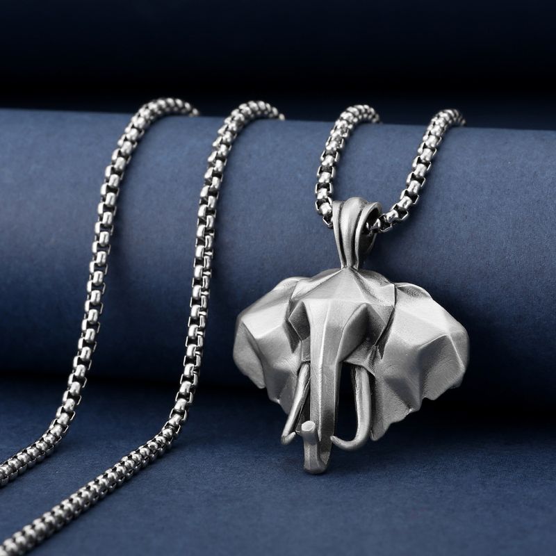 Pure Tin Necklace 3D Elephant Men's Animal Pendant Titanium Steel Sweater Chain_voghion.com