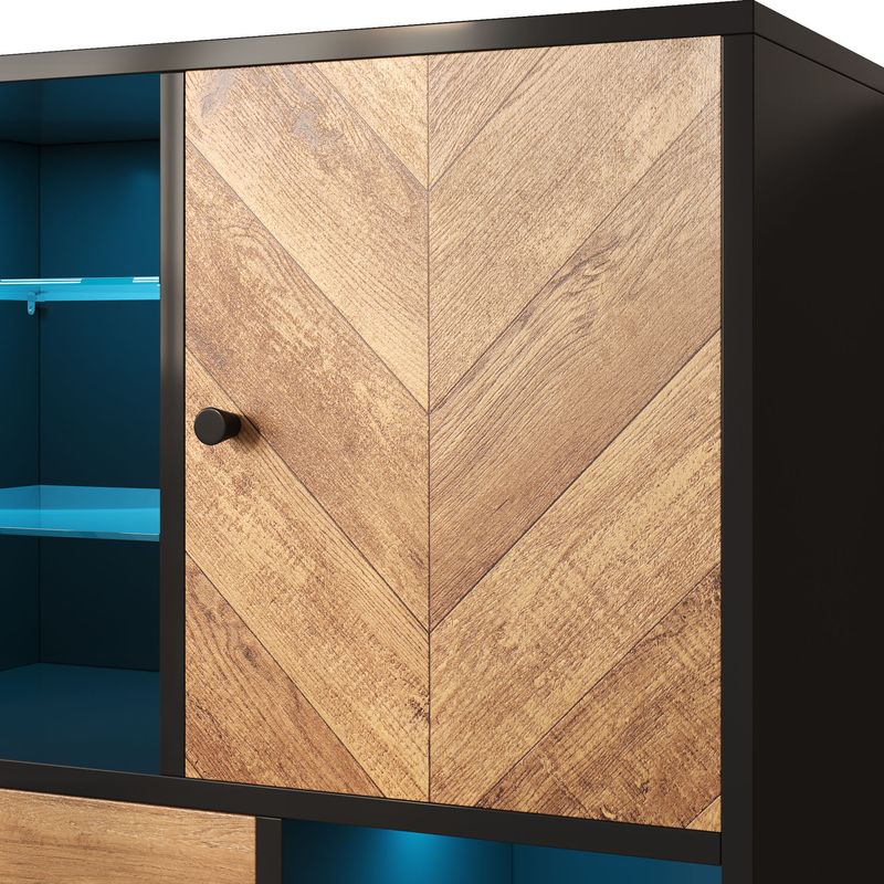 Vetrina con 12 colori di luce LED, Schubladen, Glasböden, Dreieck Holzmaserung_voghion.com