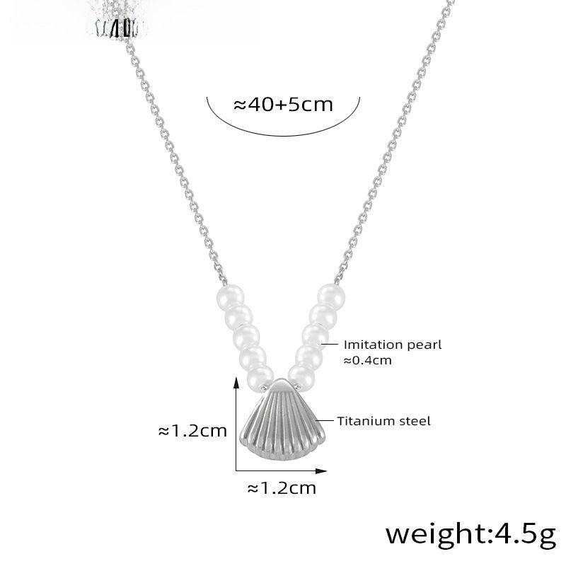 Elegant shell pendant necklace titanium steel light luxury shell bead lock Bone chain ornament_voghion.com