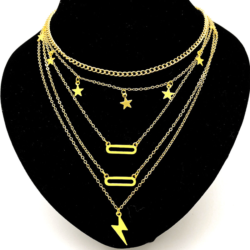 Cold ins trend style personalized OT buckle two-wear heart-shaped lock pendant multi-layer stacked necklace sweater chain_voghion.com