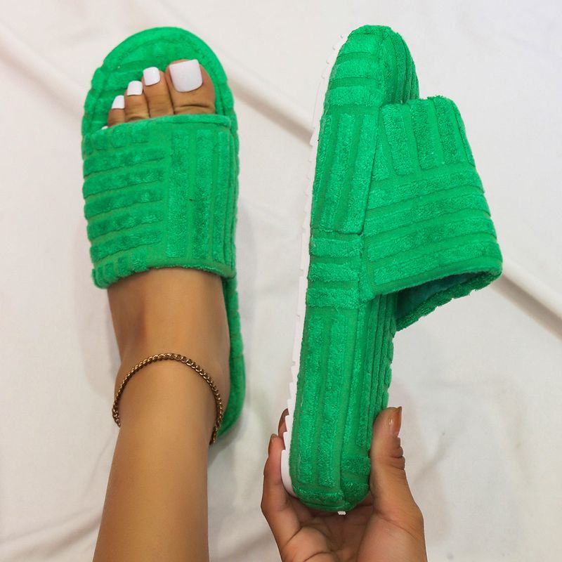 Women's one word thick bottom solid color towel fabric woolly slippers_voghion.com