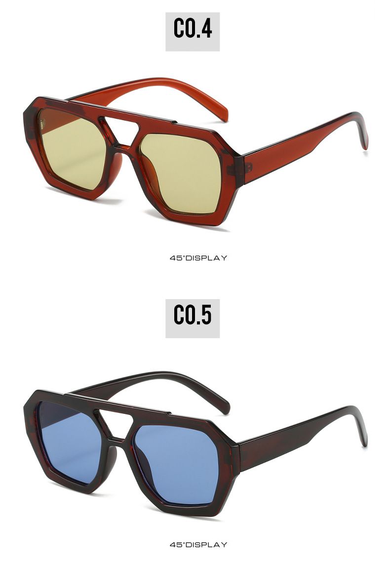Occhiali da sole da donna Instagram influencer irregolari a doppio raggio, tendenza occhiali personalizzati a contrasto di colore semplice_voghion.com