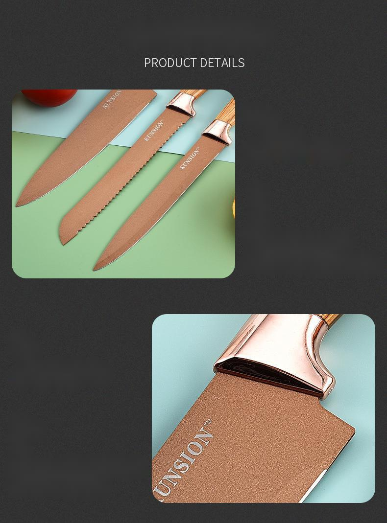 Edelstahl Haushalt Küche Chef Sechs-Stück Set Holz Griff Schlafsaal Obst Gemüse Messer_voghion.com