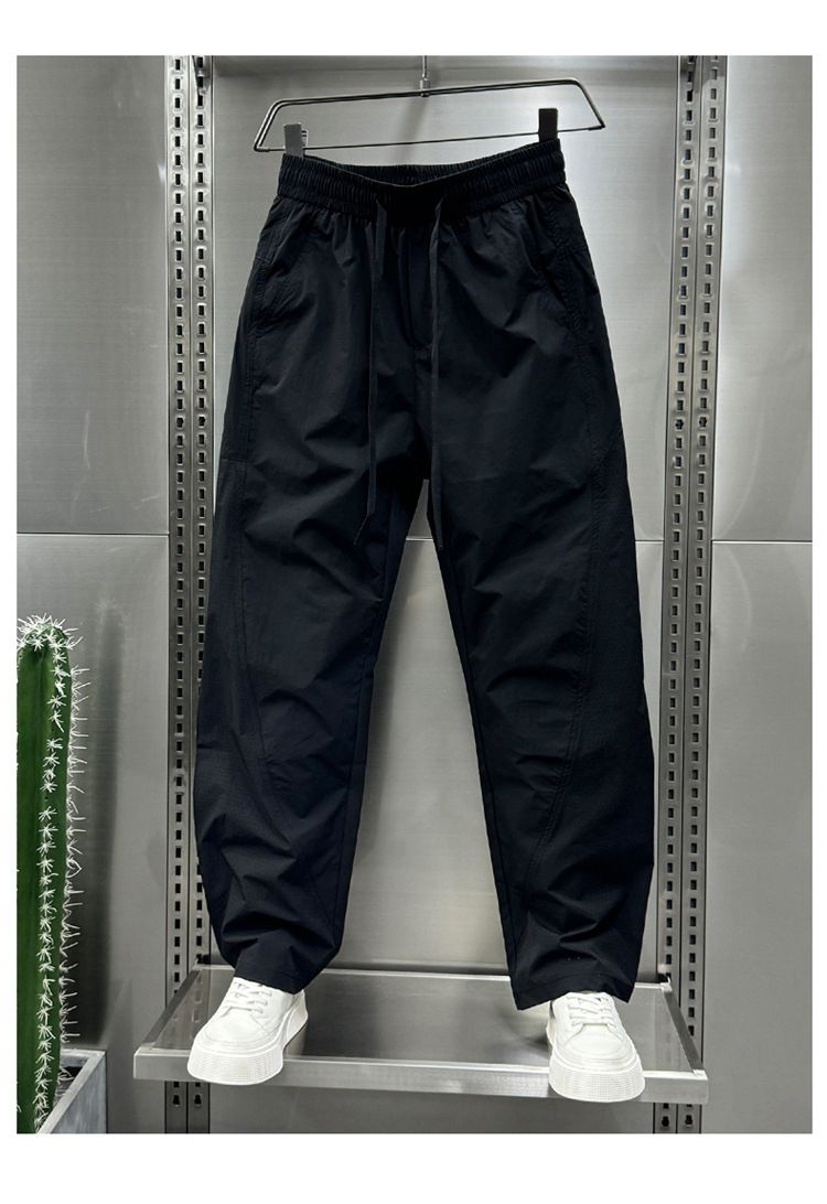 2024 Sommer Neue schnell trocknende, atmungsaktive, gerade Sport-Overalls für Herrenmode, trendige Freizeithose mit Kordelzug_voghion.com