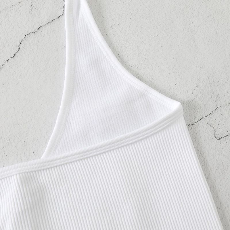 Neckholder-Body-Shaping-Unterwäsche für Fitness und Yoga, V-Ausschnitt, rückenfreies Camisole, gerippt, Bonbonfarbe_voghion.com