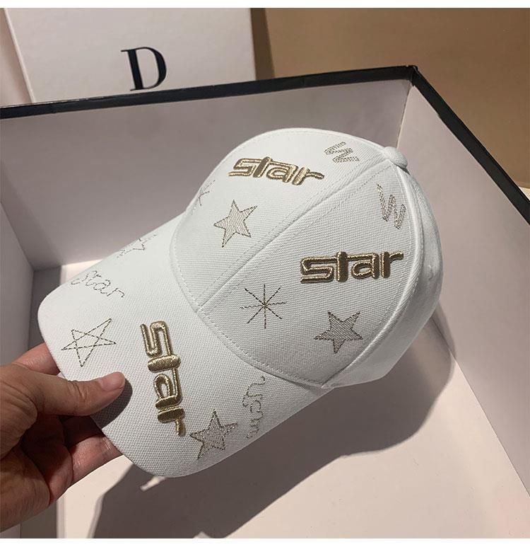 Broderad bokstäver femkantig stjärna basebollkeps, trendig Instagram-ansiktsdisplay, mångsidig vårshopping, avslappnad_voghion.com