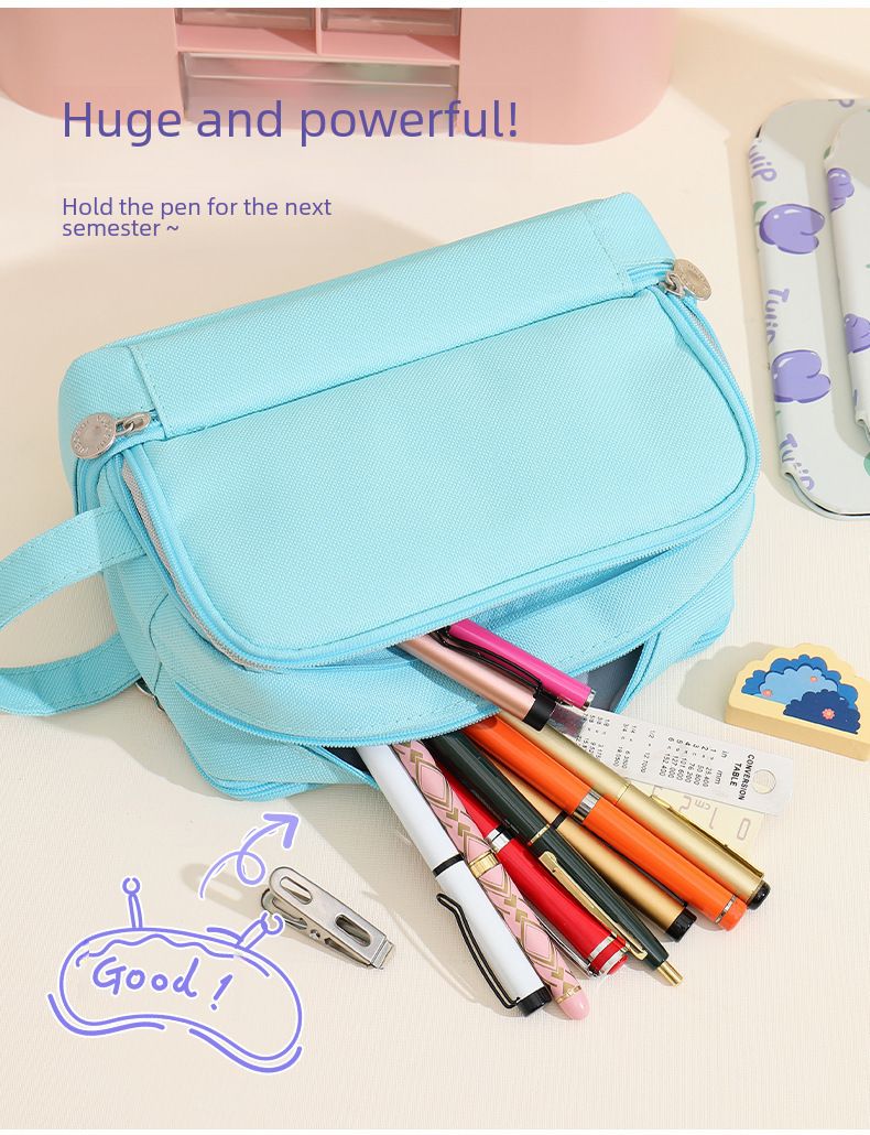 Trousse à crayons double couche à double fenêtre, grande capacité, multifonctionnelle, pour élèves du primaire et du secondaire, boîte de papeterie, sac de rangement artistique IN_voghion.com