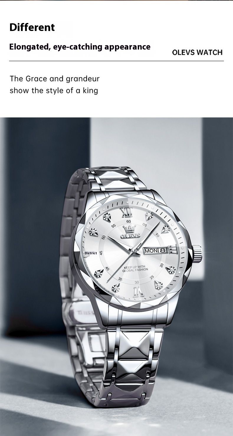OLEVS ceas de mână nou-nouț cu cuarț cu oglindă cu diamant, calendar dublu, lumină de noapte încrustată cu diamant, scară, ceas bărbătesc_voghion.com