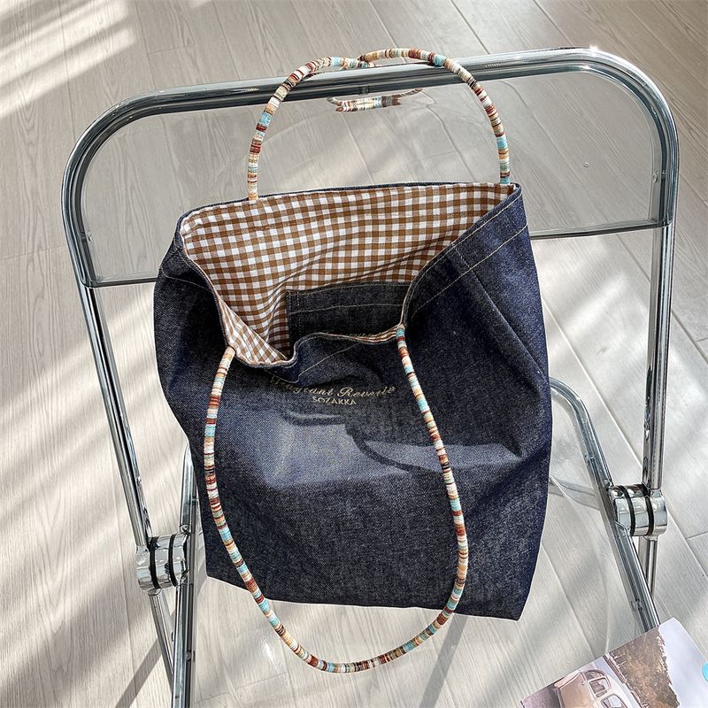 Borse da donna in tela denim bifacciale, estate 2025, nuova versione coreana delle cento borse a tracolla in tessuto di grande capacità per i pendolari._voghion.com