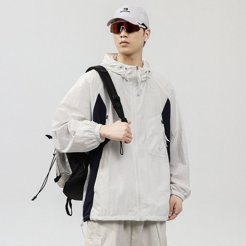 Nuovi vestiti estivi con protezione solare da uomo, sottili e larghi, tinta unita, con cappuccio e protezione solare, giacca versatile con cerniera per uomo_voghion.com