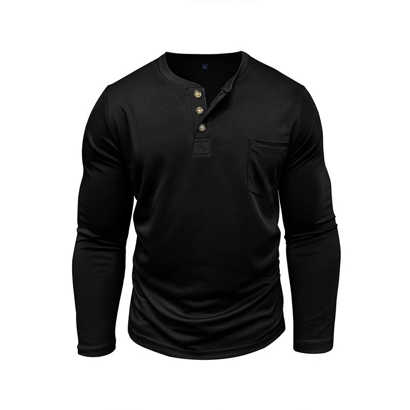 Herbst männer Henry Shirt Langarm T-shirt Atmungsaktiv Cool Bulk_voghion.com