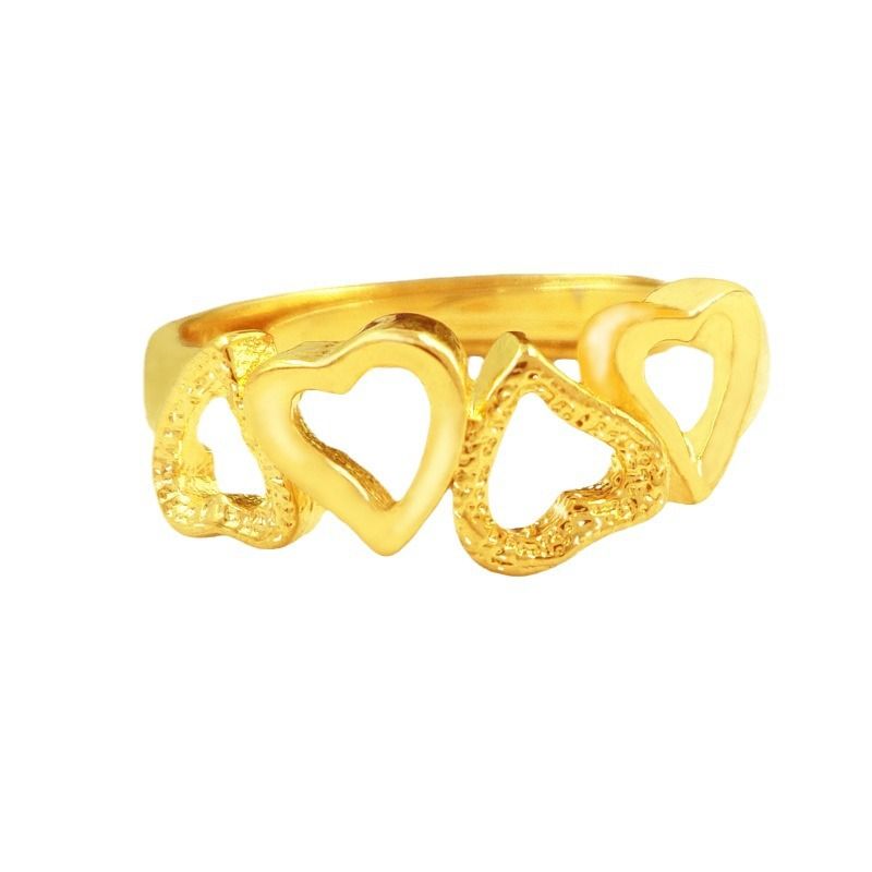 Brass Jewelry Women, Hollowed Out Connected And Open Mouth, Four Heart Ring For Women_voghion.com