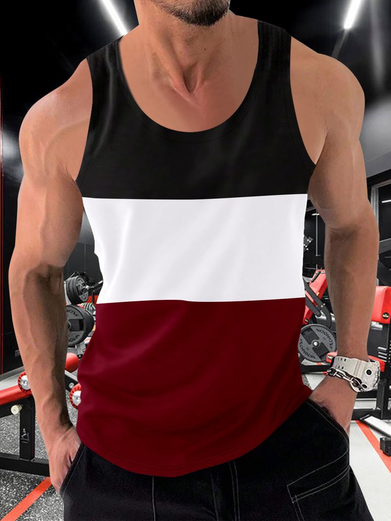Chaleco deportivo holgado para hombre con costuras en contraste de colores para correr_voghion.com