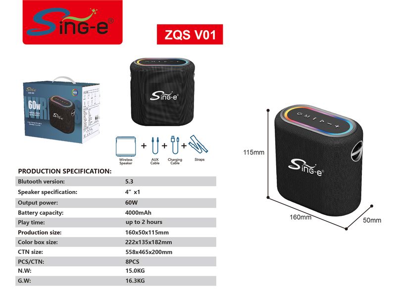 ZQS-V01 Design à prova d'água Durável Portátil Adequado para Camping Jogos Atividades ao ar livre Áudio de alta fidelidade_voghion.com