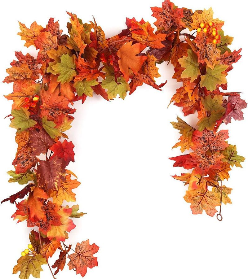 Decorazione autunnale in rattan, foglia d'acero, 5,7 piedi, simulazione di vite appesa, foglia d'acero in rattan_voghion.com