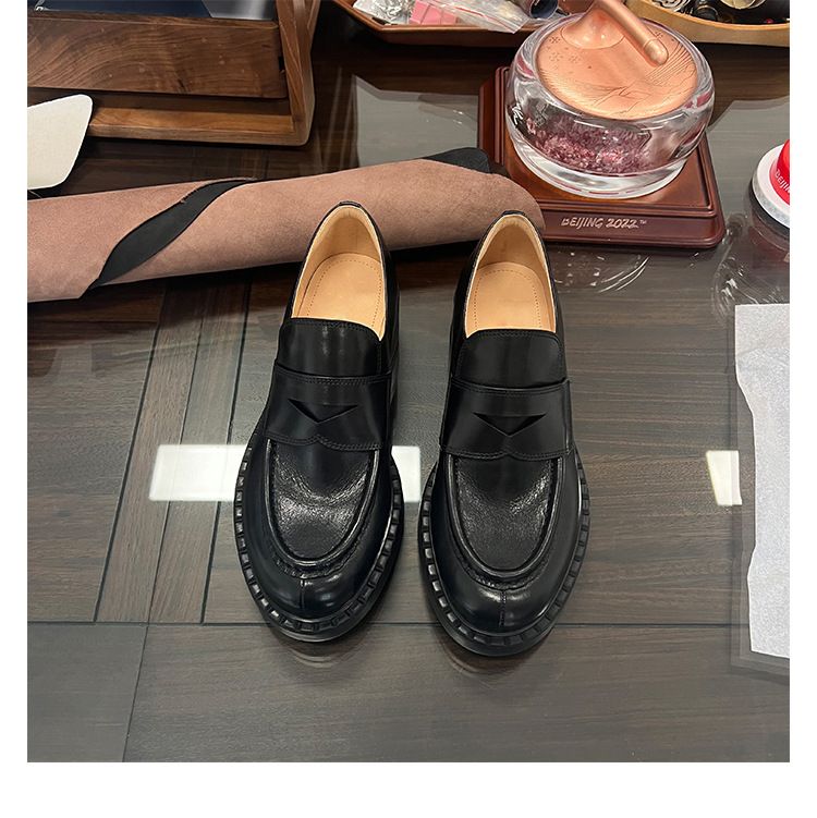 Mocassini da donna in vera pelle di vacchetta con suola spessa, stile britannico, vintage, lavati, con tacco grosso, slip-on, scarpe comode_voghion.com