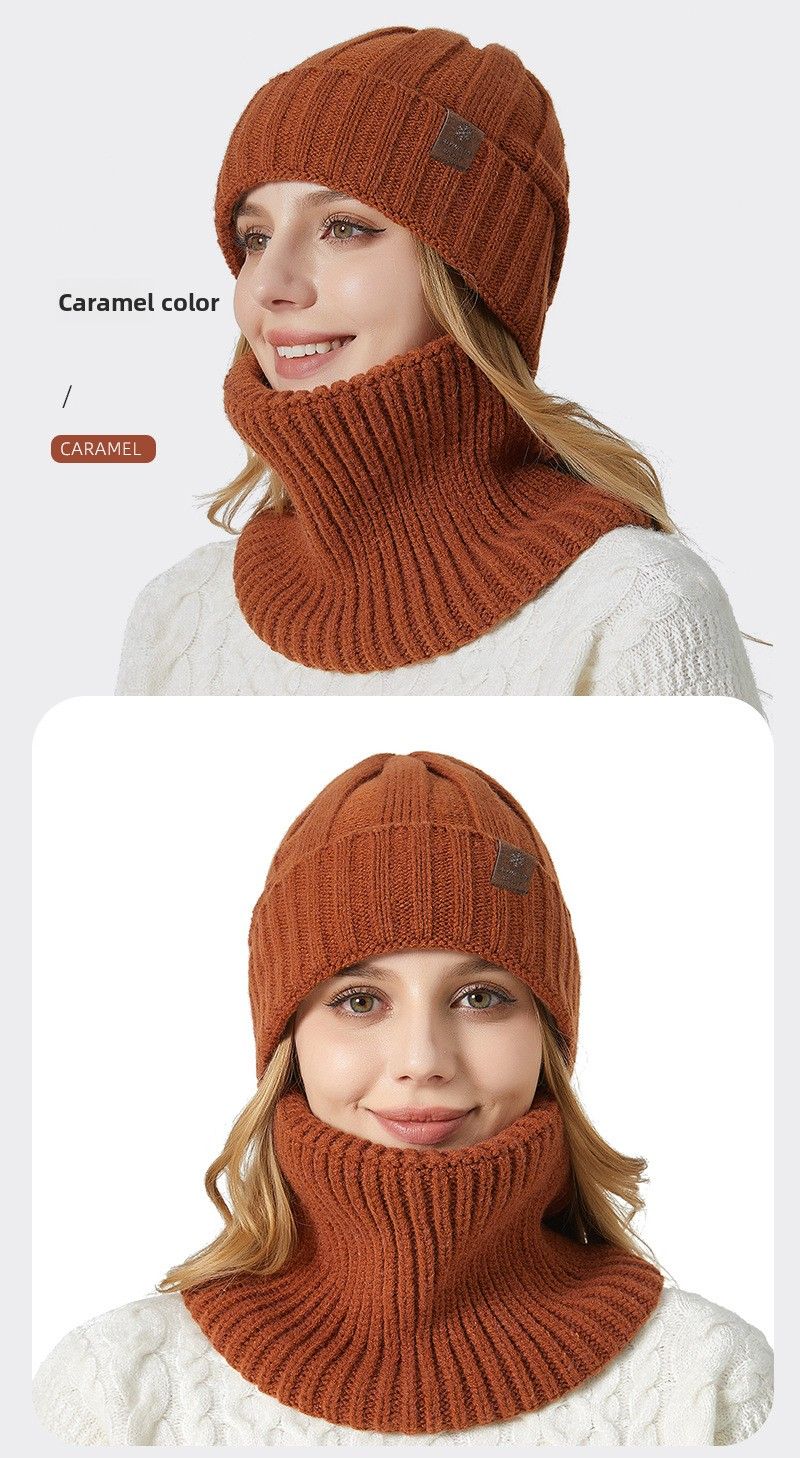 Conjunto de duas peças de malha e cachecol unissex, grosso e quente, proteção auricular, chapéu de malha casual_voghion.com