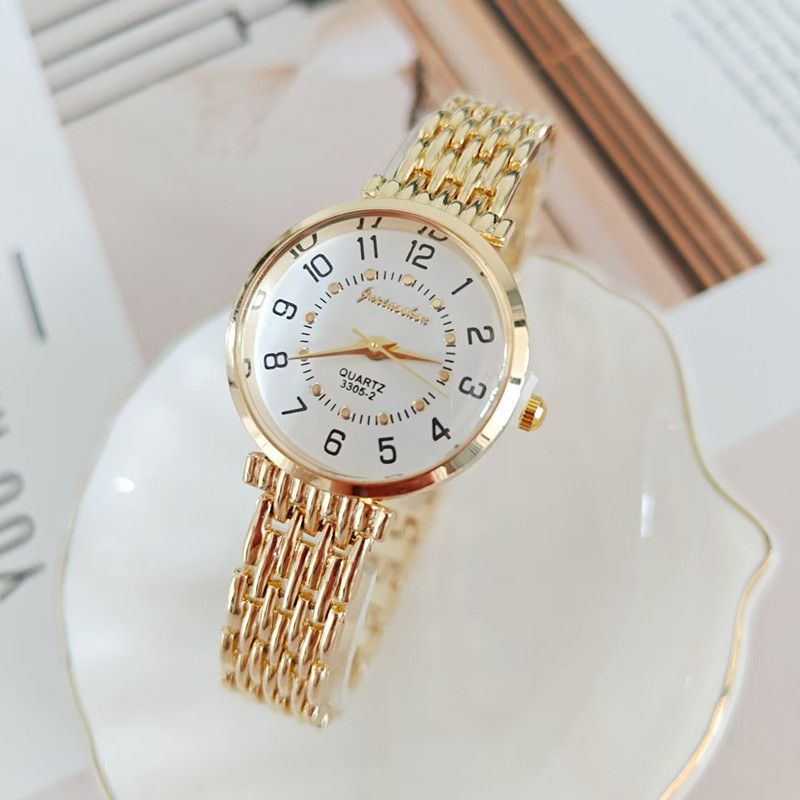 Relógio de pulso feminino com pulseira de quartzo digital trevo de quatro folhas e borboleta_voghion.com