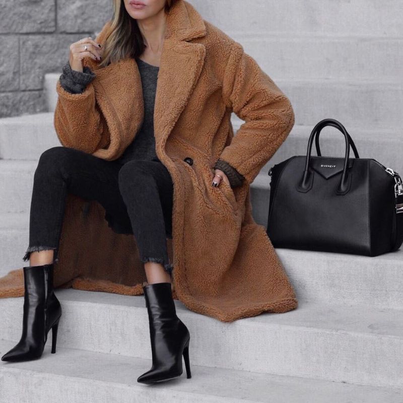 Women's Clothing women's autumn and winter camel coat mid length thickened grainy woolen red coat_voghion.com