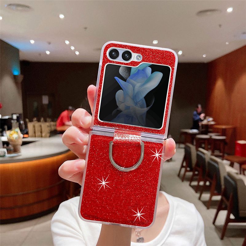 Applicable To Samsung ZFlip6 Mobile Phone Case Glitter Ring Holder ZFlip5 Folding Screen Protective Case Zflip4 Hard Case_voghion.com