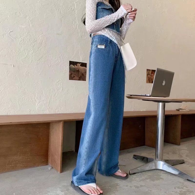 Amerikanesch Stil pummeleg MM Plus Size Jeans fir Fraen am Fréijoer an Hierscht, héich Taille, schlank Gradient riicht breet Been_voghion.com