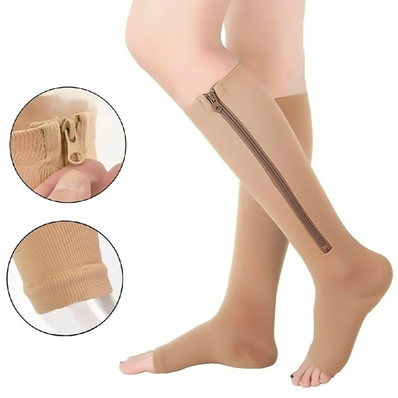 Bas de Compression pour femmes, chaussettes de sport à pression, longues, cyclisme, fermeture éclair, soutien professionnel des jambes, épaisses, pour varices_voghion.com