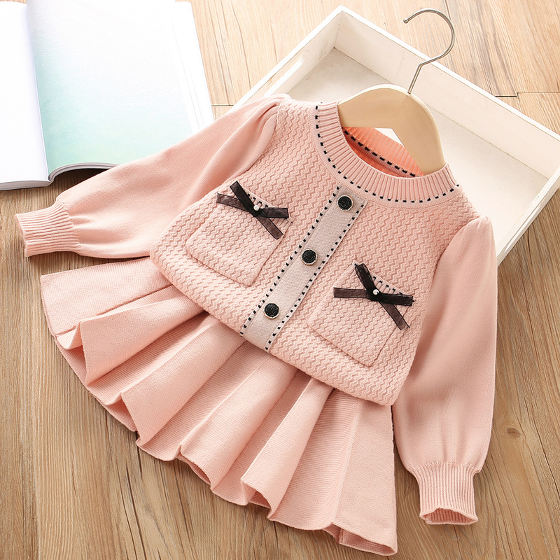 Pull pour enfants, ensemble deux pièces tricoté, Style occidental, petit parfum, pour fille, tendance, nouvelle collection automne/hiver 2022_voghion.com