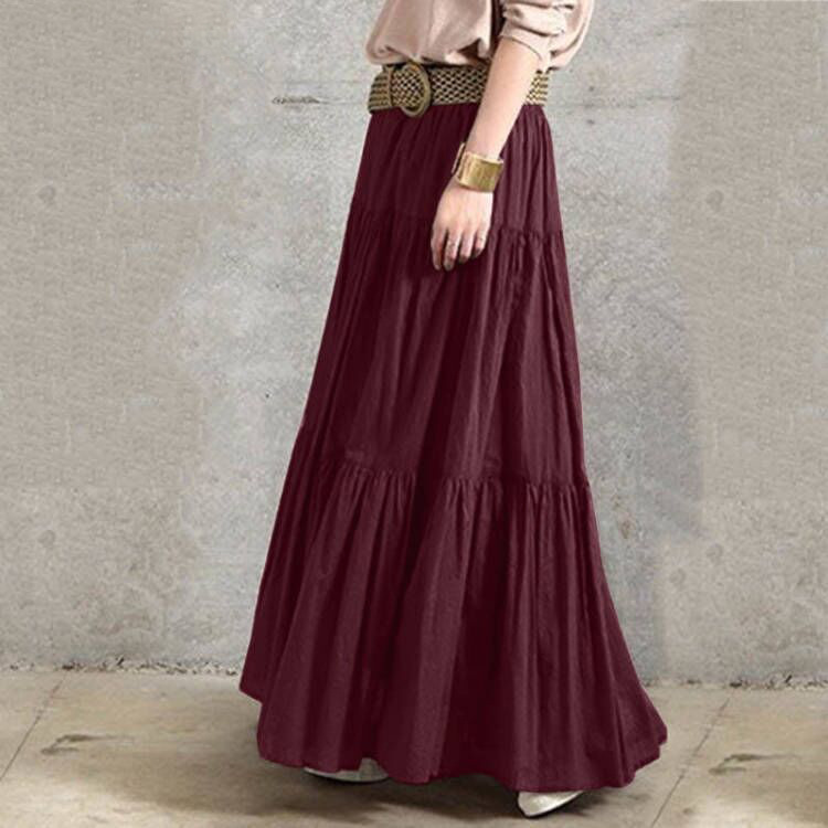Women's ruffled casual skirt Plain skirt Vintage style pleated skirt_voghion.com