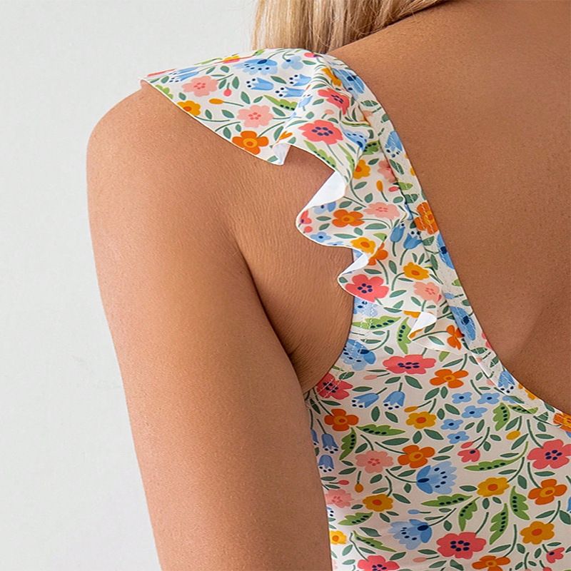 Damenbekleidung Blumen Einteiliger Badeanzug Weiblicher Konservativer Fleischbedeckender Bikini Heiße Quelle Badeanzug_voghion.com