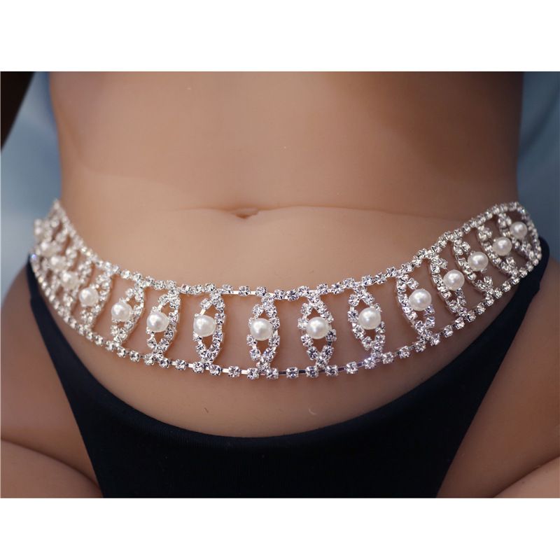 Nuova catena per la pancia con perle e strass scintillanti, accessori da spiaggia per la vita._voghion.com