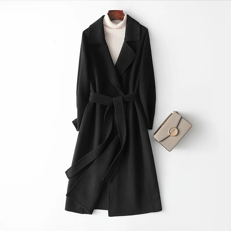 Abrigo largo de lana de una sola capa con diseño de dragón y fénix, con lazo hasta la rodilla, nuevo estilo 2023, chaqueta de lana adelgazante para tallas pequeñas._voghion.com