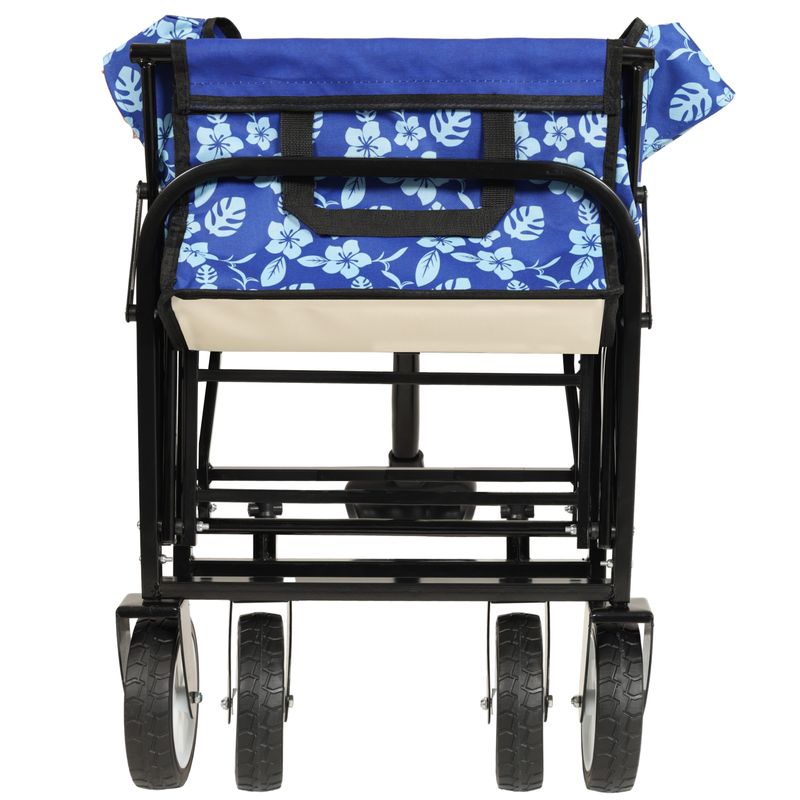 Minimeetall Colorful Collapsible Foldable Wagon Cart With Strapping System, Beach Wagon ,Utility Wagon Grocery Cart Camping Shopping Sports Gardeing Fishing Supports 225lbs,blue Flower_voghion.com