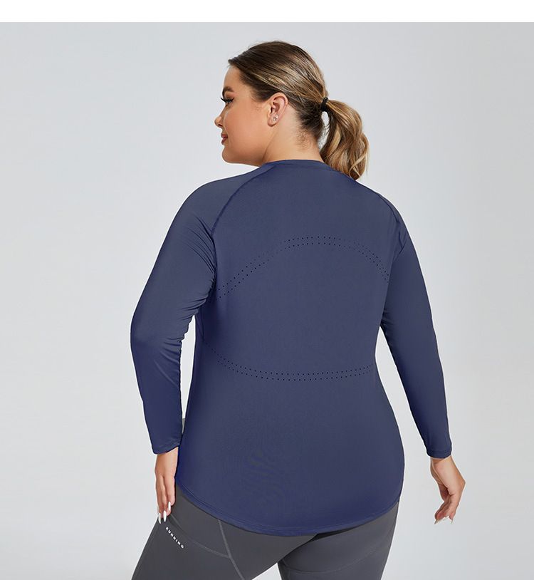 Large Size Buttocks Covering Slimming Yoga Suit With Mesh Breathable Back, Long Sleeved Running And Fitness Top,_voghion.com