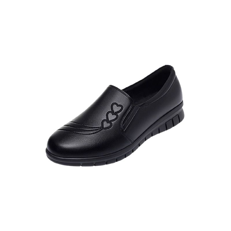 Rutschfeste Arbeitsschuhe Damen Schwarz Flache Sohlen Fußabdeckung Mutterschuhe Küchenarbeitsschuhe Wasserdichte Schuhe Weiches Leder Weiche Sohlen Damen Einzelschuhe_voghion.com
