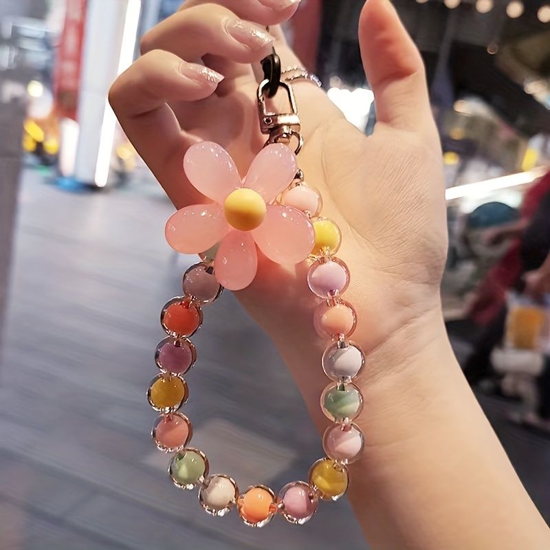 Handgemaakte bloemen macaron kleurrijke kralen polsband telefoon koord_voghion.com