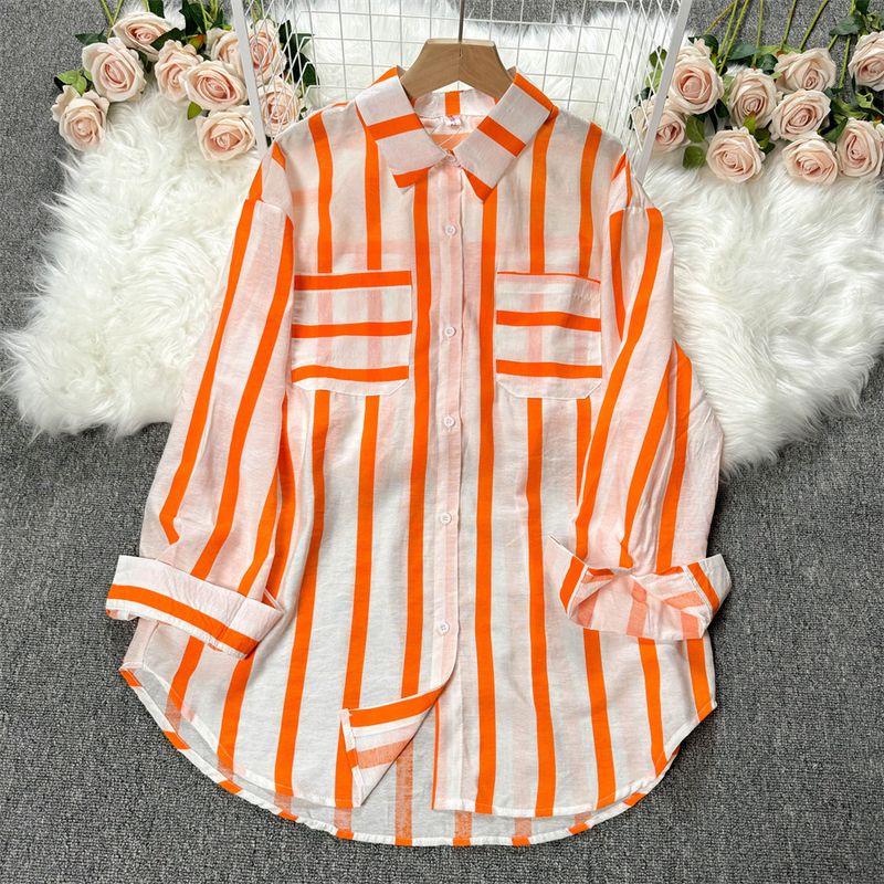 Damenjacke mit vertikal gestreiftem Futter für Damen im koreanischen Stil, lässig, locker, Revers, vielseitiges Top, trendig_voghion.com
